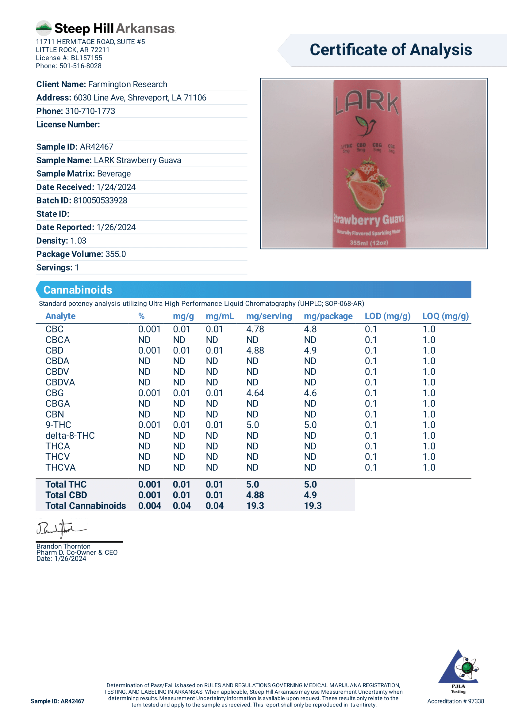 Lark Strawberry Guava Potency COA