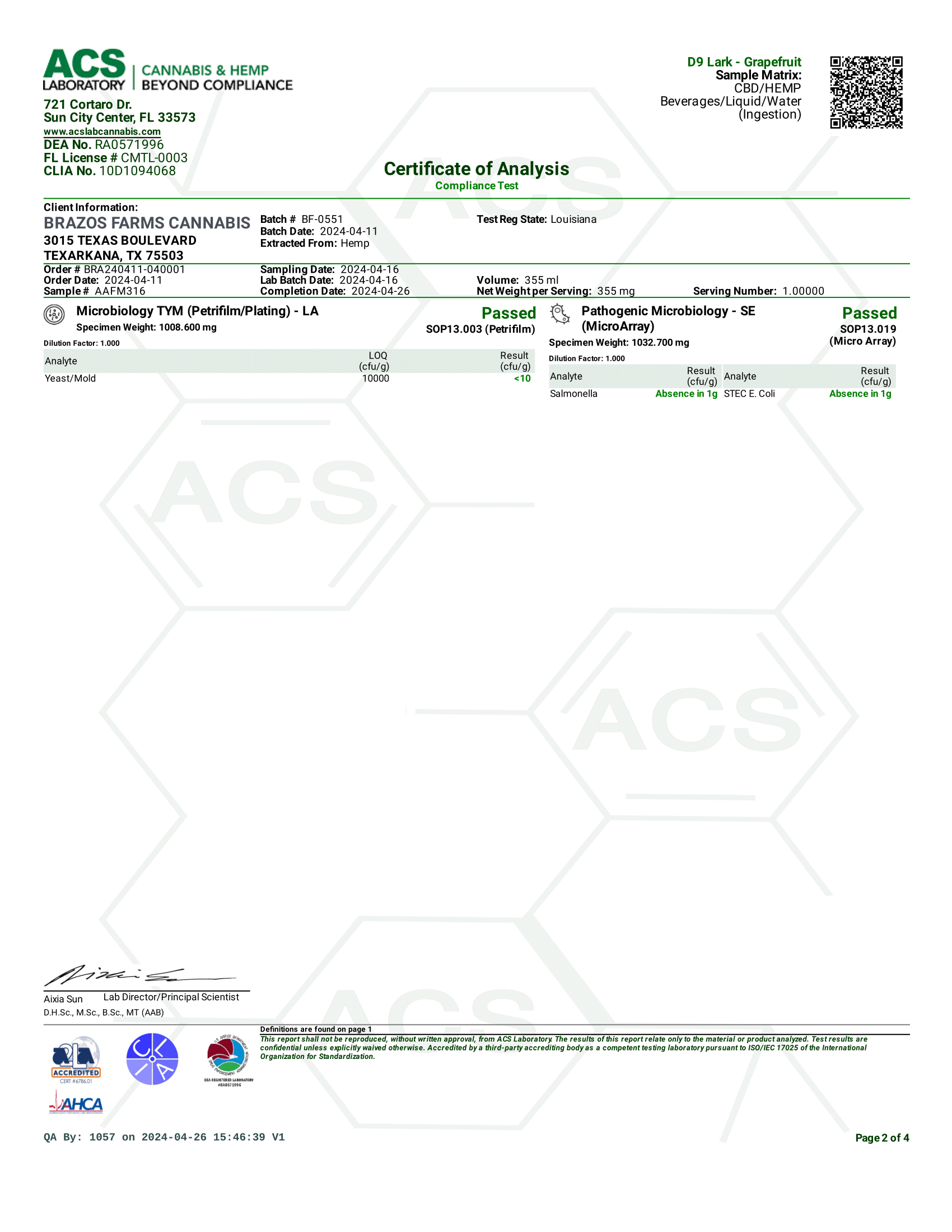 Lark Grapefruit - Microbials COA