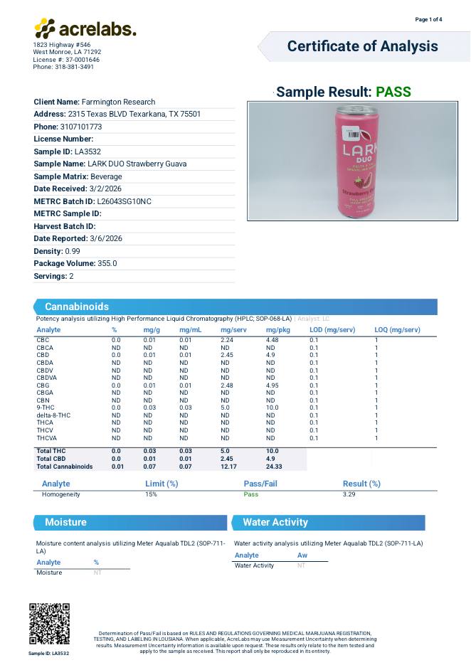 Lark Strawberry Guava Duo Certificate of Analysis Full Panel · Page 1
